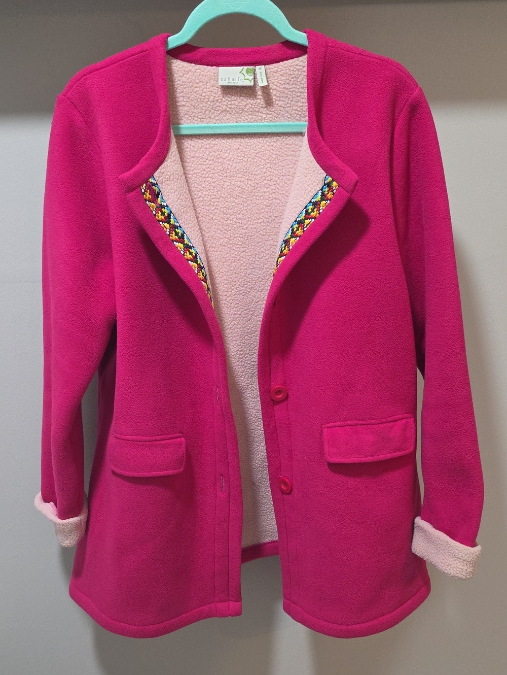 sahalie Bright Fuchsia Pea Coat with Sherpa Trim